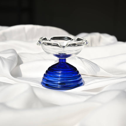 Blue Glass Diya Oil Lamp/ Tea Light Holder - Short