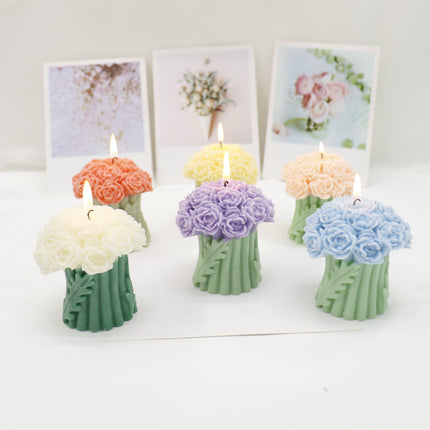 Rose Bouguet Scented Mix Color Candle SS41106-35.. (12PC): ASSORTED