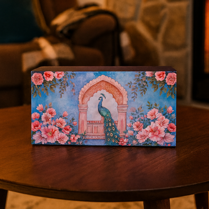 Candle Gift Set – Luxury Marbled Pillar Candles in Peacock Keepsake Box