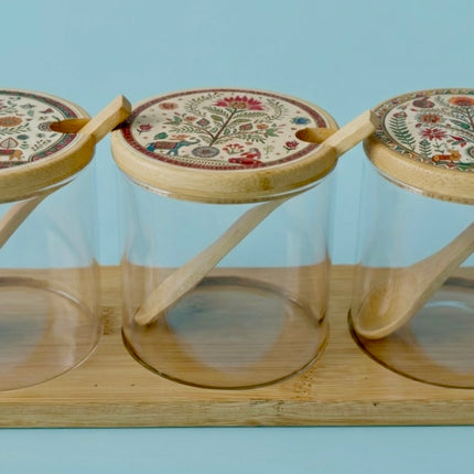 Set of Three Ethnic Spice/Condiment Jars