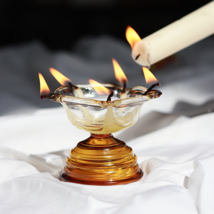 Short Glass Diya: Pink / Glass