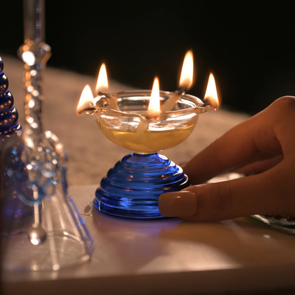 Short Glass Diya: Pink / Glass
