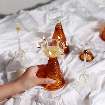 Festive Gift Box - Tall Diya + Short Diya + Ringing Bell: Amber