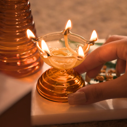 Short Glass Diya: Pink / Glass
