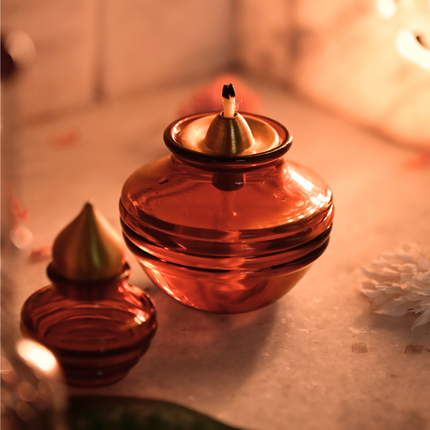 Kalash Lamp: Amber / Glass & Brass