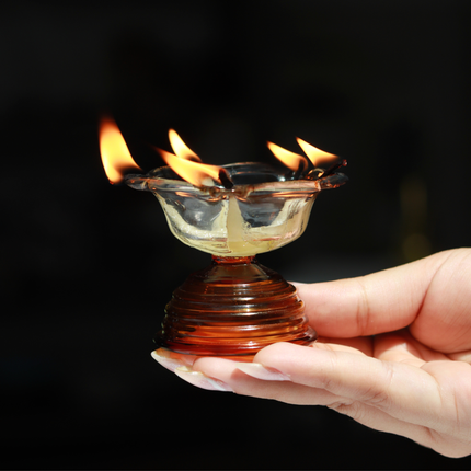 Short Glass Diya: Pink / Glass