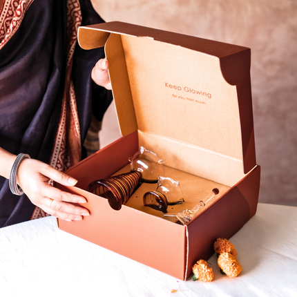 Festive Gift Box - Tall Diya + Short Diya + Ringing Bell: Amber