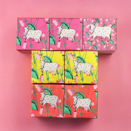 Bulk Pack 7pcs Pichwai Design Wooden Box 6x6in