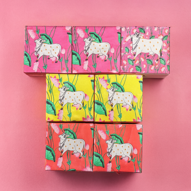 Bulk Pack 7pcs Pichwai Design Wooden Box 6x6in