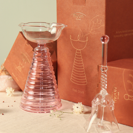 Tall Glass Diya: Amber / Glass