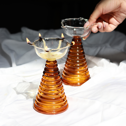 Tall Glass Diya: Amber / Glass