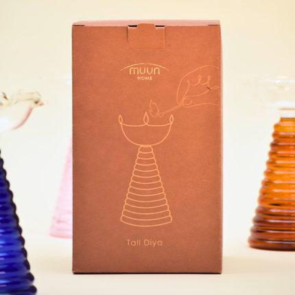 Tall Glass Diya: Amber / Glass