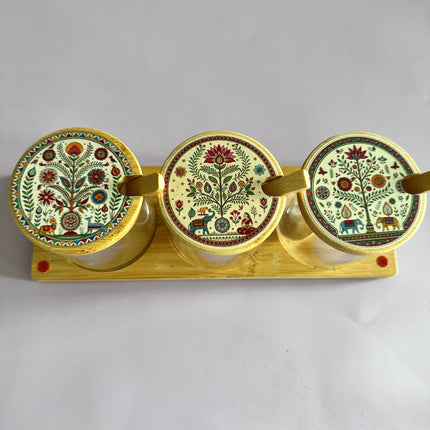 Set of Three Ethnic Spice/Condiment Jars