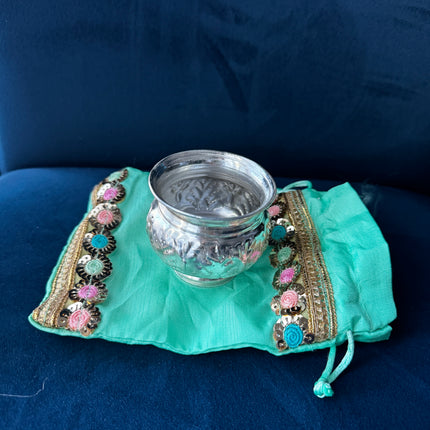 German Silver Bowl with Potli Gift Bag