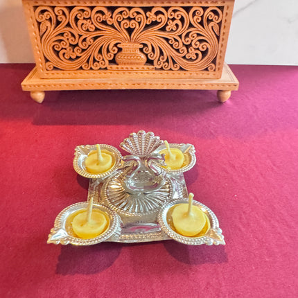 German Silver Peacock Ghee Diya Holder