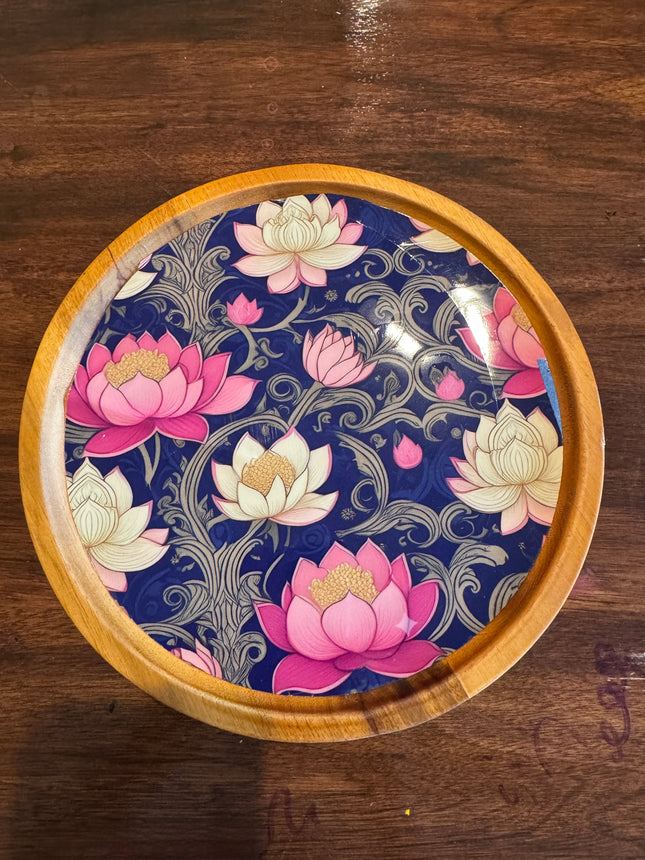 8in Round Wooden Riser/Platter for Serving and Decor