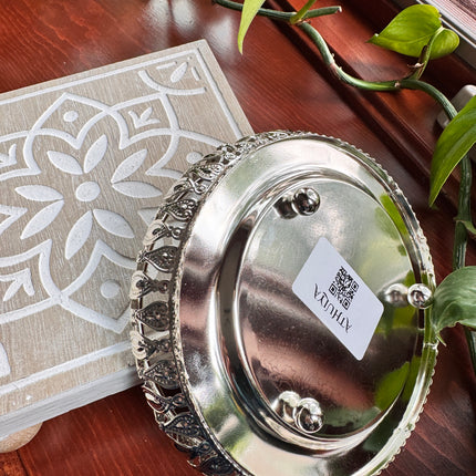 6in Silver Plated Ravivarma Painting Inspired Tray