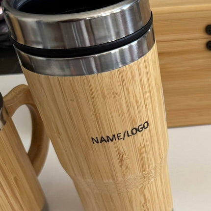Bamboo Tumbler with Handle | Eco-Friendly Reusable Cup with Custom Label