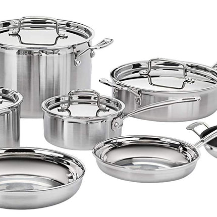 Cuisinart 12-Piece Cookware Set, MultiClad Pro Triple Ply Stainless Steel Cookware Set, Heat Surround Technology, Cool Grip Stick Handles, Oven Safe Up to 500°F, MCPS-12N, Silver