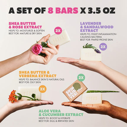 Organic Soap Bar (Set of 8) - Natural Soap Made in Greece | Nuorishing Shea Butter, Olive Oil, Lavander and Sandalwood, Aloe Vera & Cucumber Extract | Jabones Artesanales Naturales