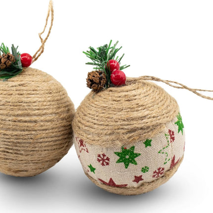 12 Piece Rustic Christmas Tree Ornaments, Farmhouse Christma Decoration, Natural Jute Burlap Christmas Ball