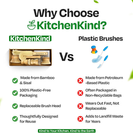 Clean & Kind Gift Set – Premium 6-Piece Eco-Friendly Bamboo Kitchen Brush Set with Natural Bristles & Wooden Handles