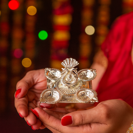 German Silver Peacock Diya Return Gift