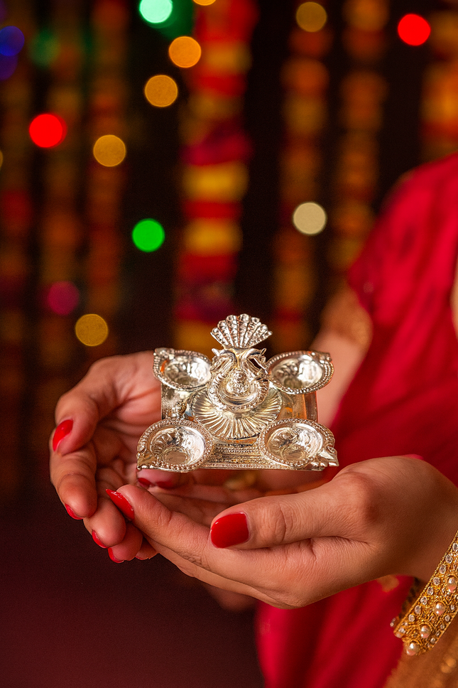 German Silver Peacock Diya Return Gift
