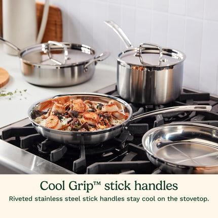 Cuisinart 12-Piece Cookware Set, MultiClad Pro Triple Ply Stainless Steel Cookware Set, Heat Surround Technology, Cool Grip Stick Handles, Oven Safe Up to 500°F, MCPS-12N, Silver