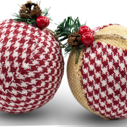 12 Piece Rustic Christmas Tree Ornaments, Farmhouse Christma Decoration, Natural Jute Burlap Christmas Ball