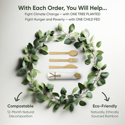 Premium Pre-Rolled Napkin and Bamboo Cutlery Set (30 Pack, 120 PCS) 100% Biodegradable, Eco-Friendly, Disposable Wrapped Cutlery - Includes Pre-Wrapped Bamboo Forks, Knives, Spoons, & Napkins