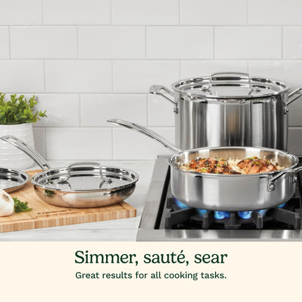 Cuisinart 12-Piece Cookware Set, MultiClad Pro Triple Ply Stainless Steel Cookware Set, Heat Surround Technology, Cool Grip Stick Handles, Oven Safe Up to 500°F, MCPS-12N, Silver
