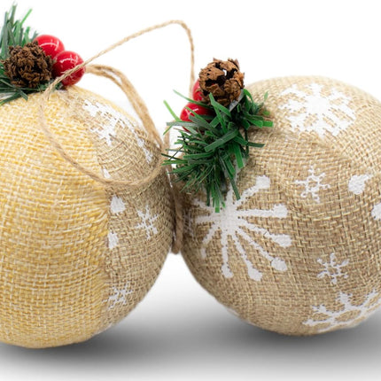 12 Piece Rustic Christmas Tree Ornaments, Farmhouse Christma Decoration, Natural Jute Burlap Christmas Ball