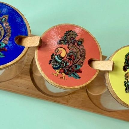 Set of Three Ethnic Spice/Condiment Jars