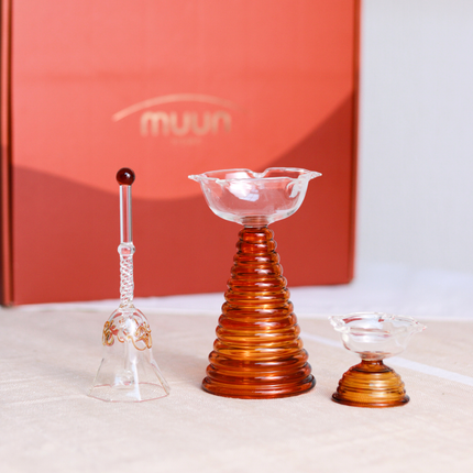 Festive Gift Box - Tall Diya + Short Diya + Ringing Bell: Amber