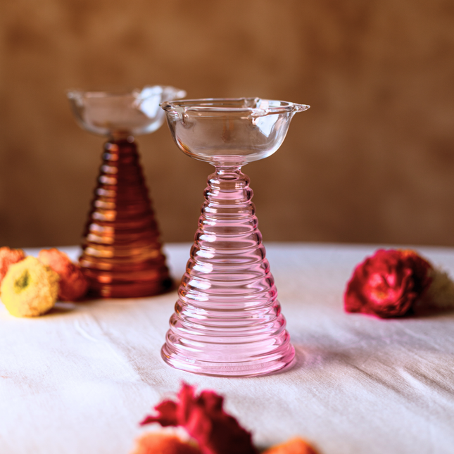 Tall Glass Diya: Amber / Glass