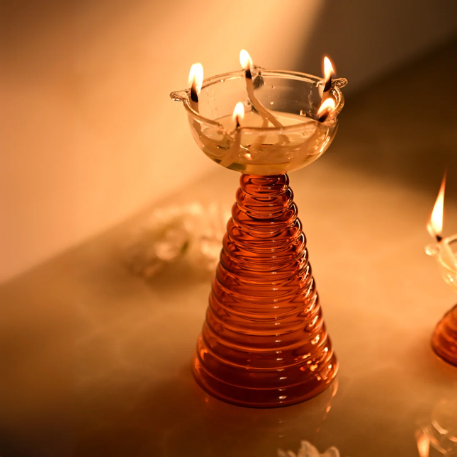 Tall Glass Diya: Amber / Glass