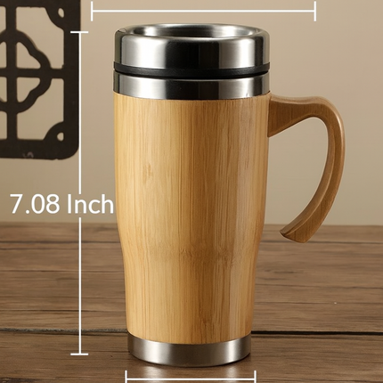 Bamboo Tumbler with Handle | Eco-Friendly Reusable Cup with Custom Label