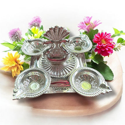 German Silver Peacock Ghee Diya Holder