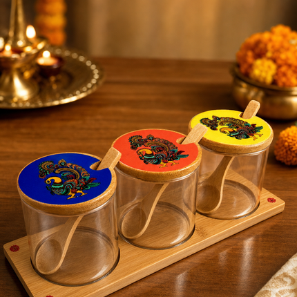 Set of Three Ethnic Spice/Condiment Jars