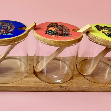 Set of Three Ethnic Spice/Condiment Jars