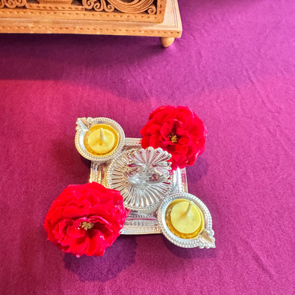 German Silver Peacock Ghee Diya Holder