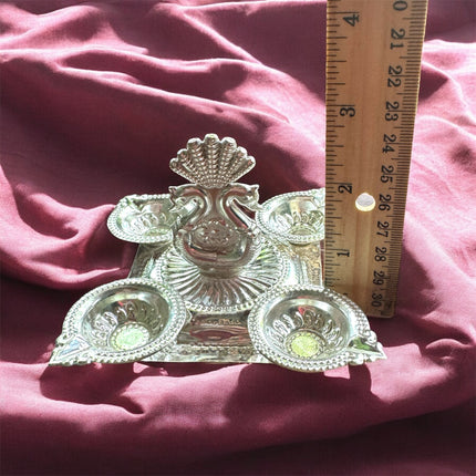 German Silver Peacock Ghee Diya Holder