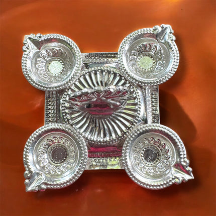 German Silver Peacock Ghee Diya Holder