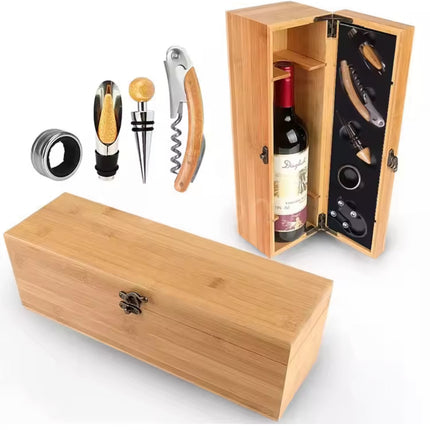 Eco-Luxury Bamboo Wine Gift Set | 5-Piece Bar Tool Kit with Corkscrew & Free Sustainable Custom Label
