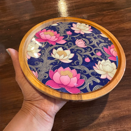 8in Round Wooden Riser/Platter for Serving and Decor