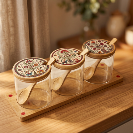 Set of Three Ethnic Spice/Condiment Jars