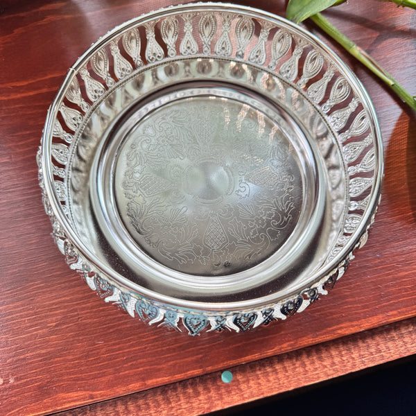6in German Silver Plated Trays with Intricate design.