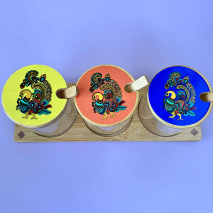 Set of Three Ethnic Spice/Condiment Jars
