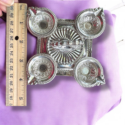 German Silver Peacock Ghee Diya Holder